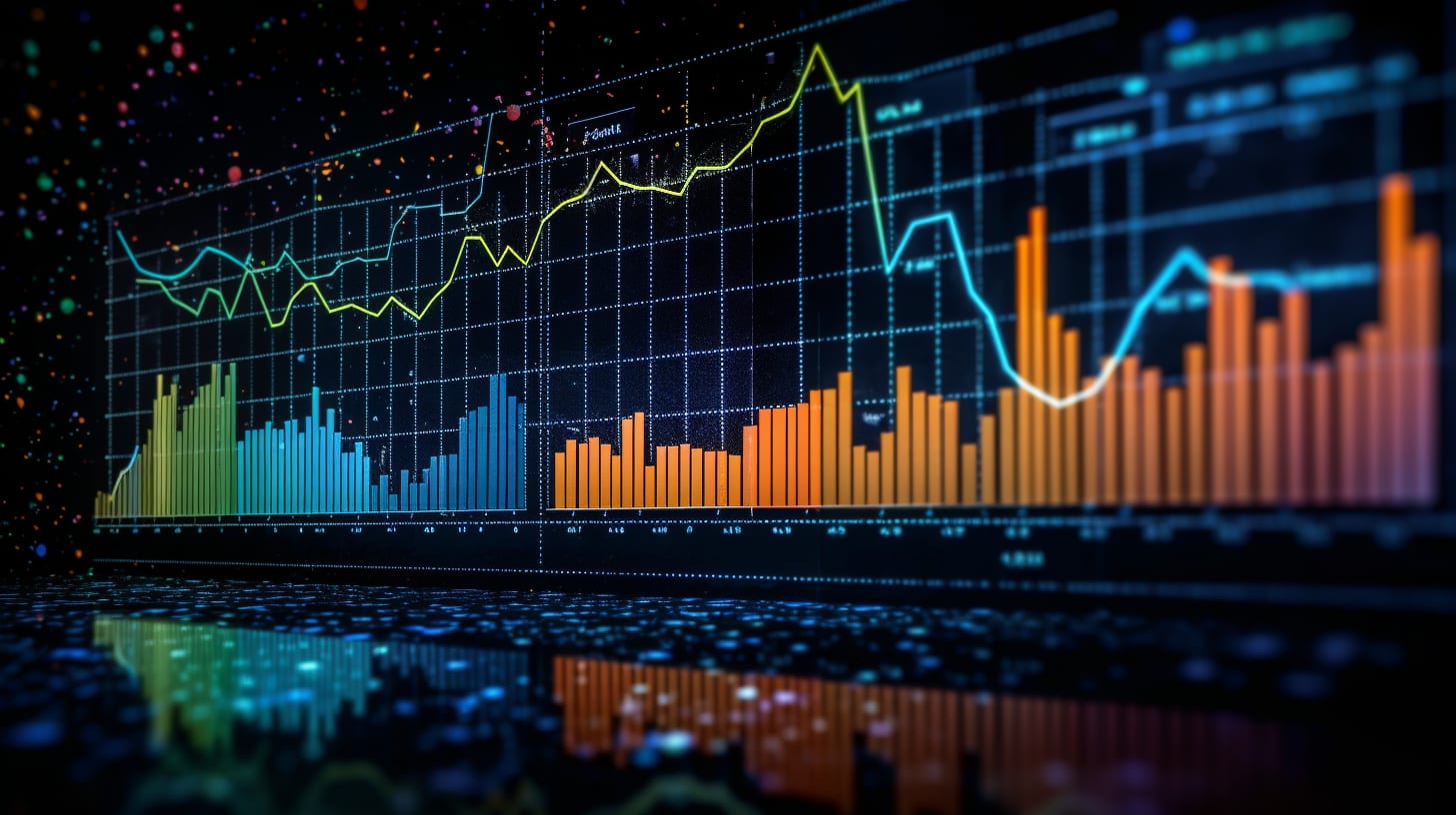 An image showing a wide screen with a graph and data points, representing the implementation of machine learning in business.