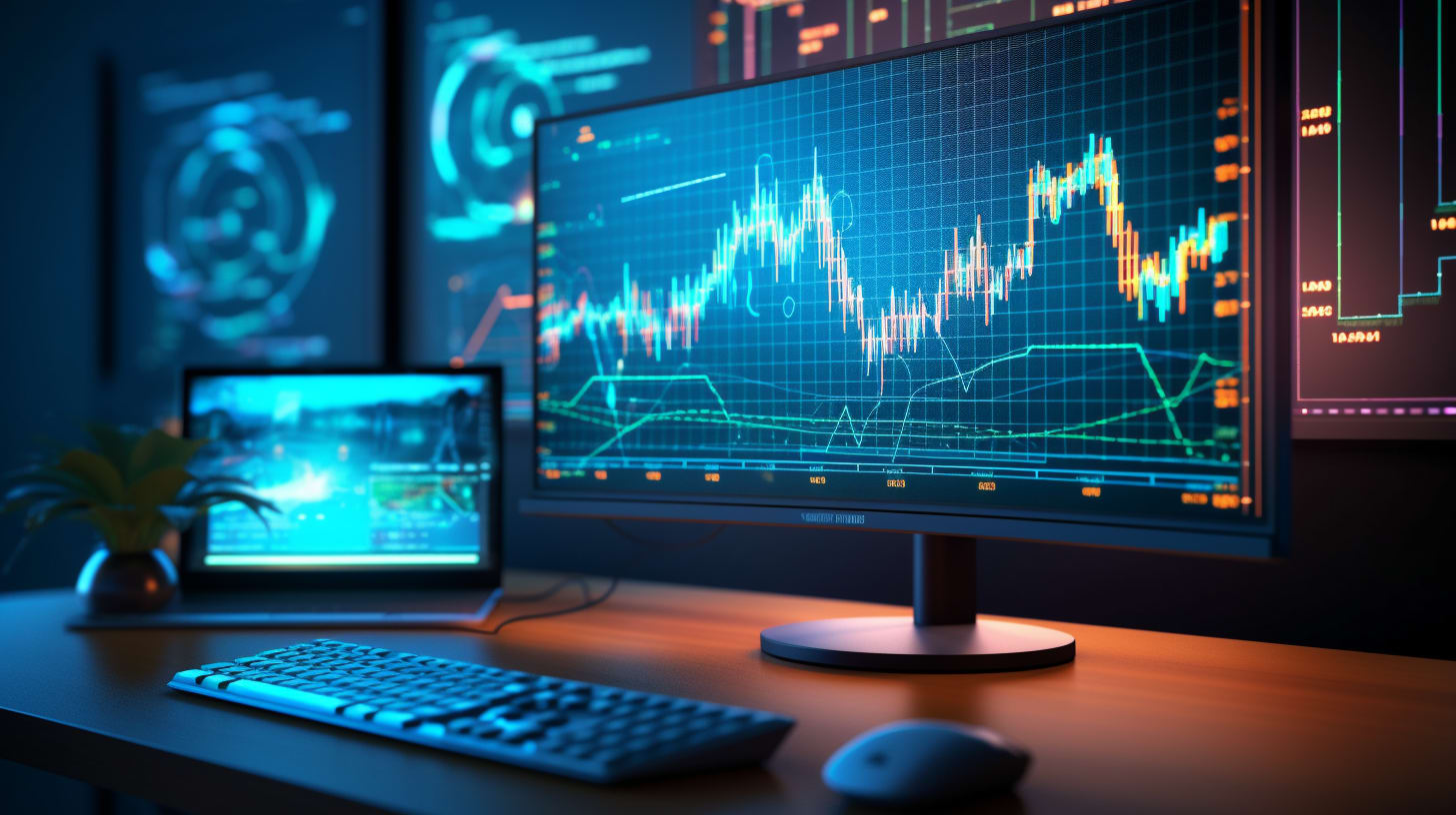 A computer monitor with a graph showing the effectiveness of AI in cybersecurity