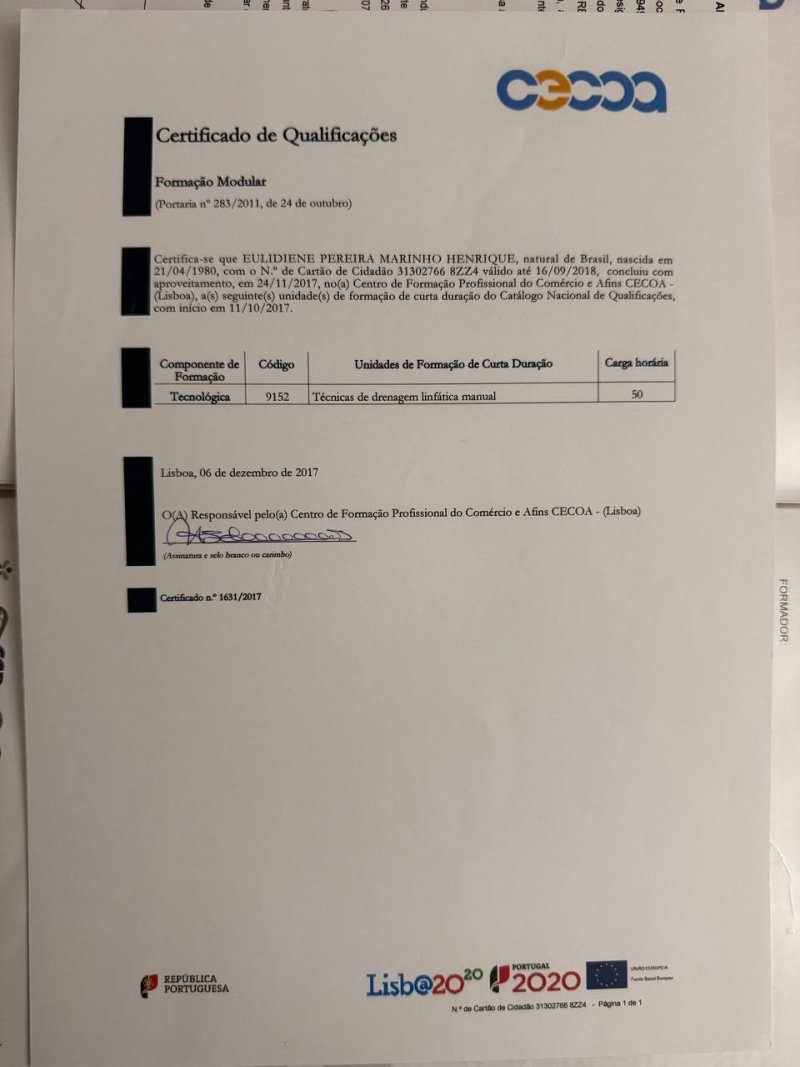 Diploma — Drenagem Linfática Manual (UFCD 9152)