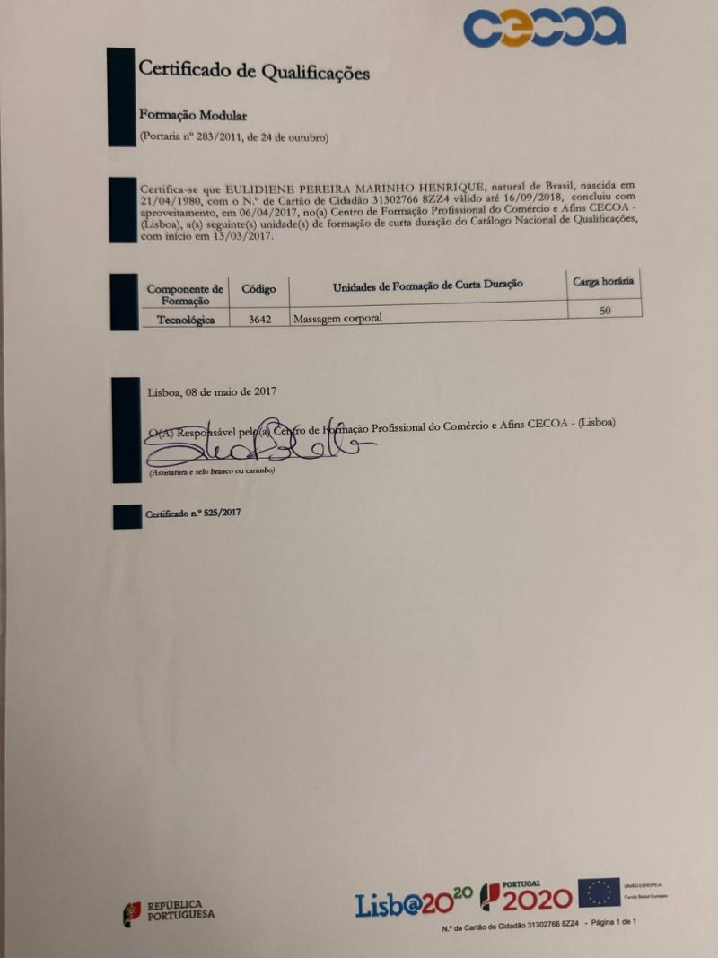 Diploma — Massagem Corporal (UFCD 3642)