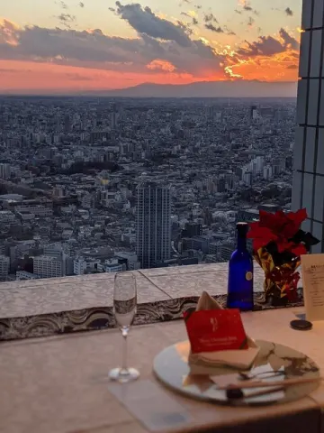 絶景のロケーションを二人きりで楽しめる半個室又は個室確約プラン！ | 【半個室又は個室確約！バラの花束付きアニバーサリープラン】贅沢9品懐石＋シャンパンボトル＋メッセージ付きホールケーキ＋撮影＆記念写真付きボトルワイン★サンシャイン60の59階からの絶景と共に祝福