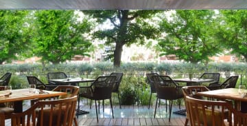 緑と光に包まれる、洗練された開放ダイニング | 【アニバーサリーランチプラン】魚・肉のWメインの贅沢フルコース＋アニバーサリープレート付き★白金台の洗練空間で過ごす、心満たされる記念日ランチ