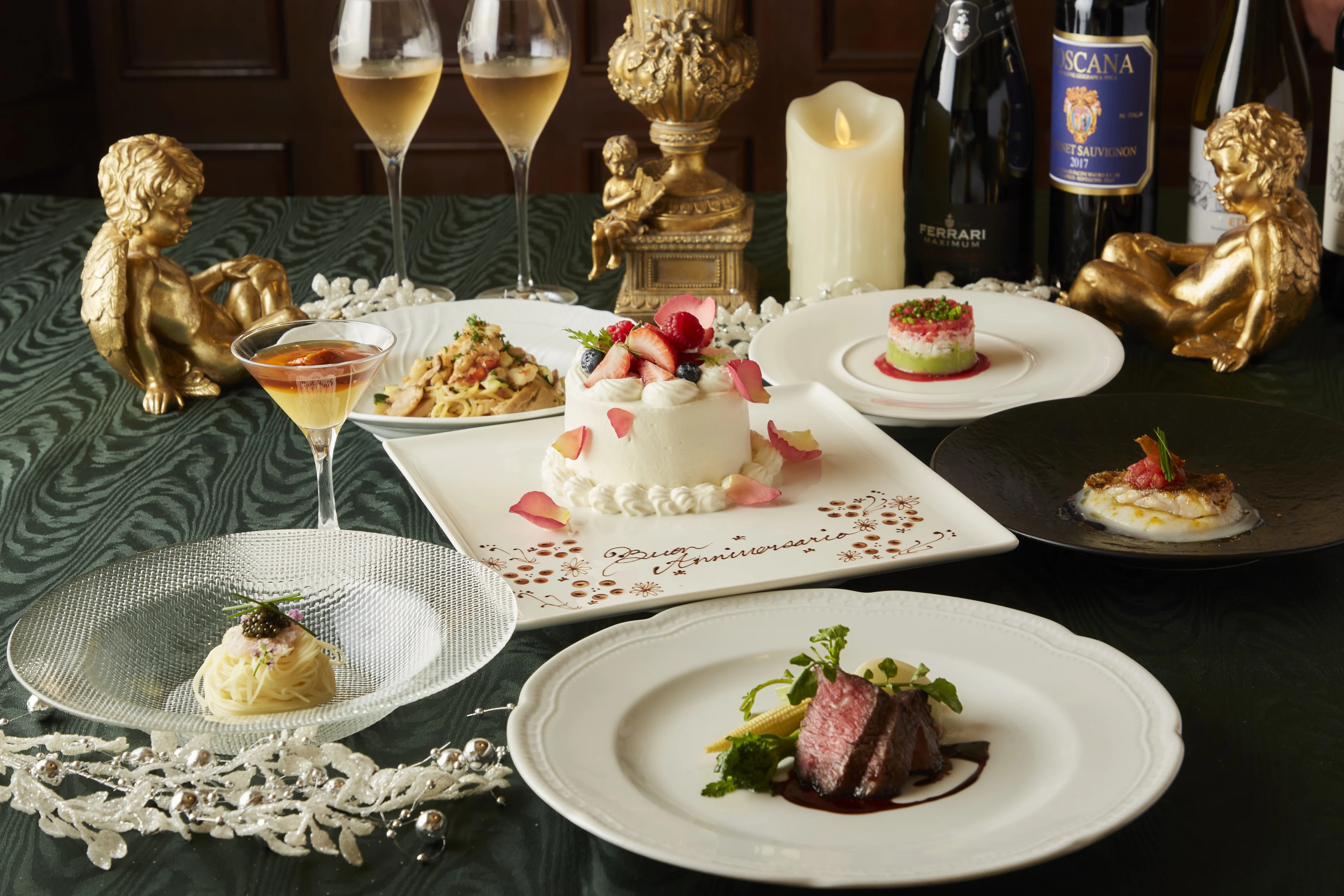 Anny限定【個室確約★とっておきのプロポーズディナー】美食の饗宴〜大切な方に贈る極上の美食体験★イタリア料理界の巨匠・片岡護シェフ監修 / イタリアンコース＋メッセージ付きプレートでサプライズ〜京都河原町駅徒歩1分の上質空間で叶えるサプライズプロポーズ