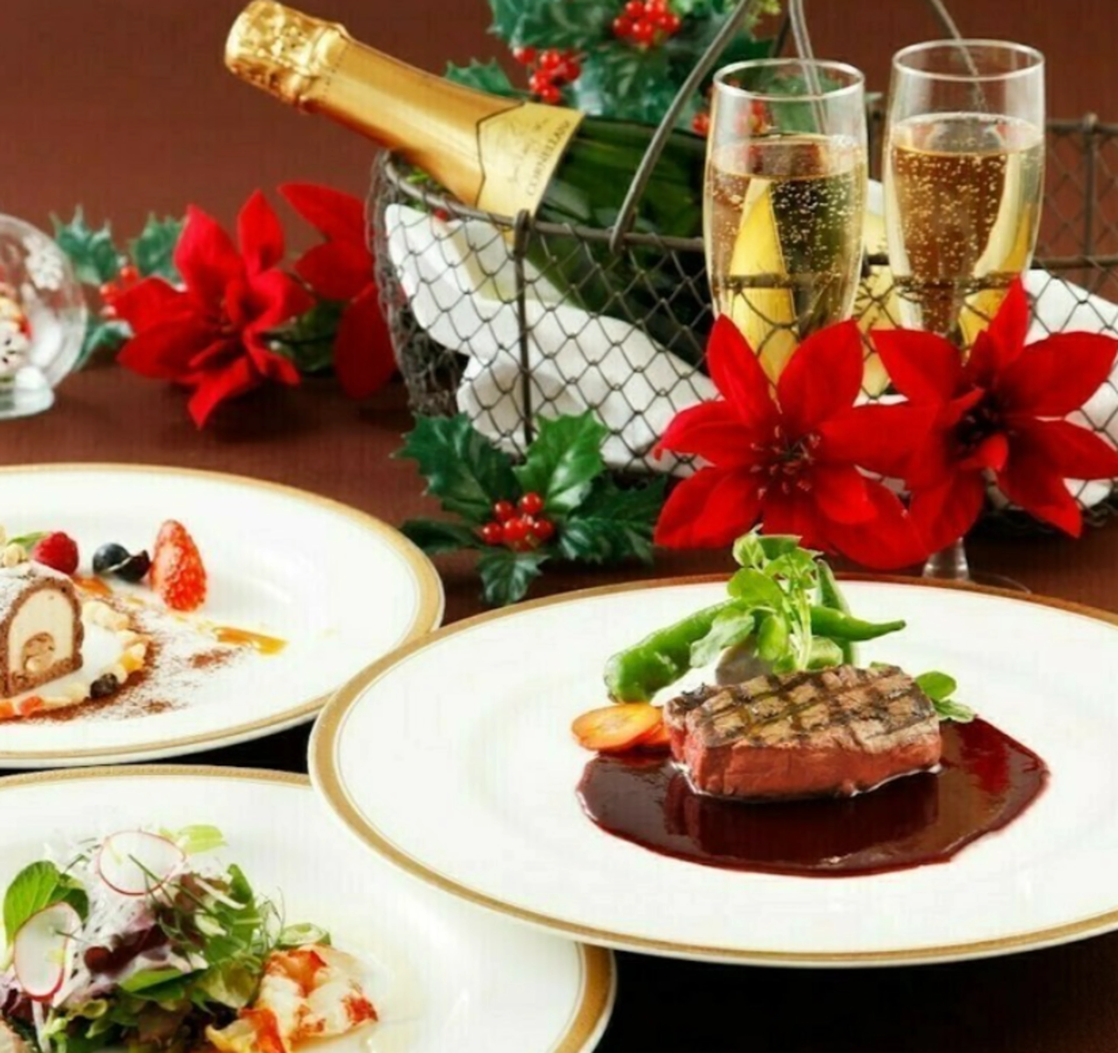 【12月24日・25日限定★華やぐクリスマスディナー】松阪牛フィレを含む極上イタリアン全6品＆乾杯シャンパン付き★新宿三丁目駅直結で過ごす至福の聖夜