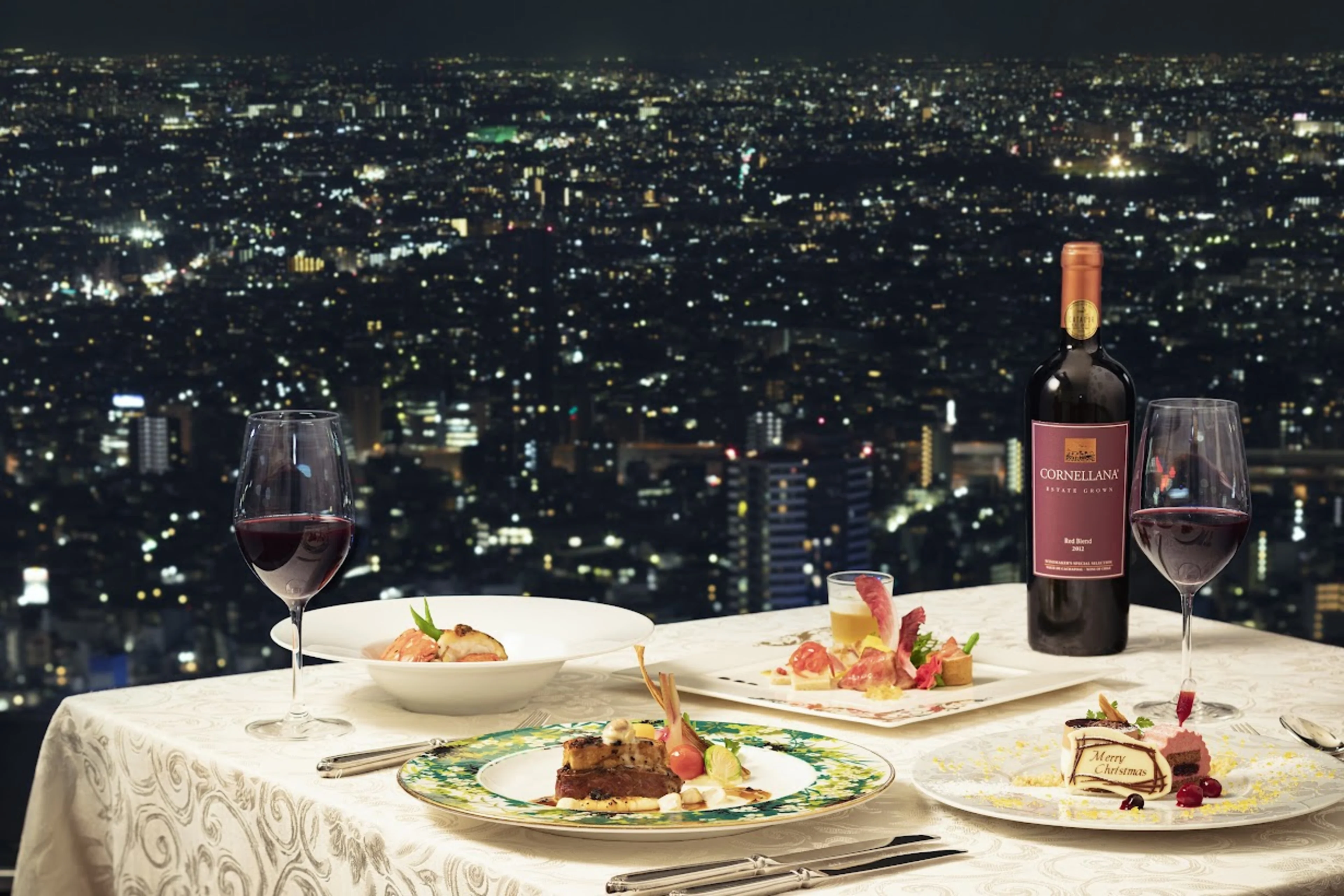 【個室確約★12月20日・21日・24日・25日限定 / クリスマススディナー】豪華全6品ディナーコース★乾杯シャンパン＆花束★お土産のフルワインボトル付き★サンシャイン60の天空個室で過ごす聖夜
