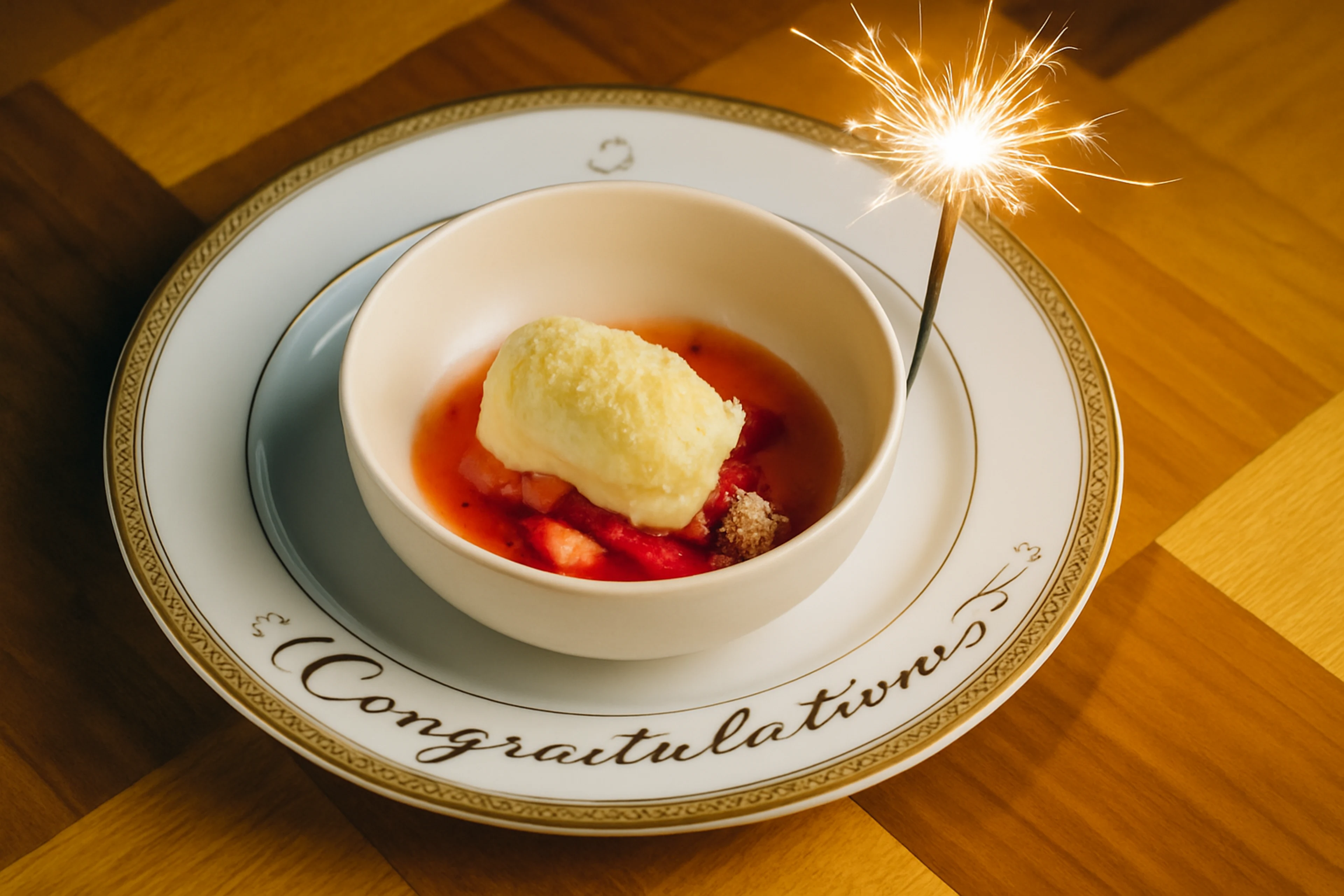 Anny限定【個室確約 アニバーサリープラン】牛肉のメイン含む季節のコース全5品＋乾杯ドリンク＋花火の演出付きデザートプレート★大阪の緑あふれるガーデンで記憶に残るアニバーサリーを★