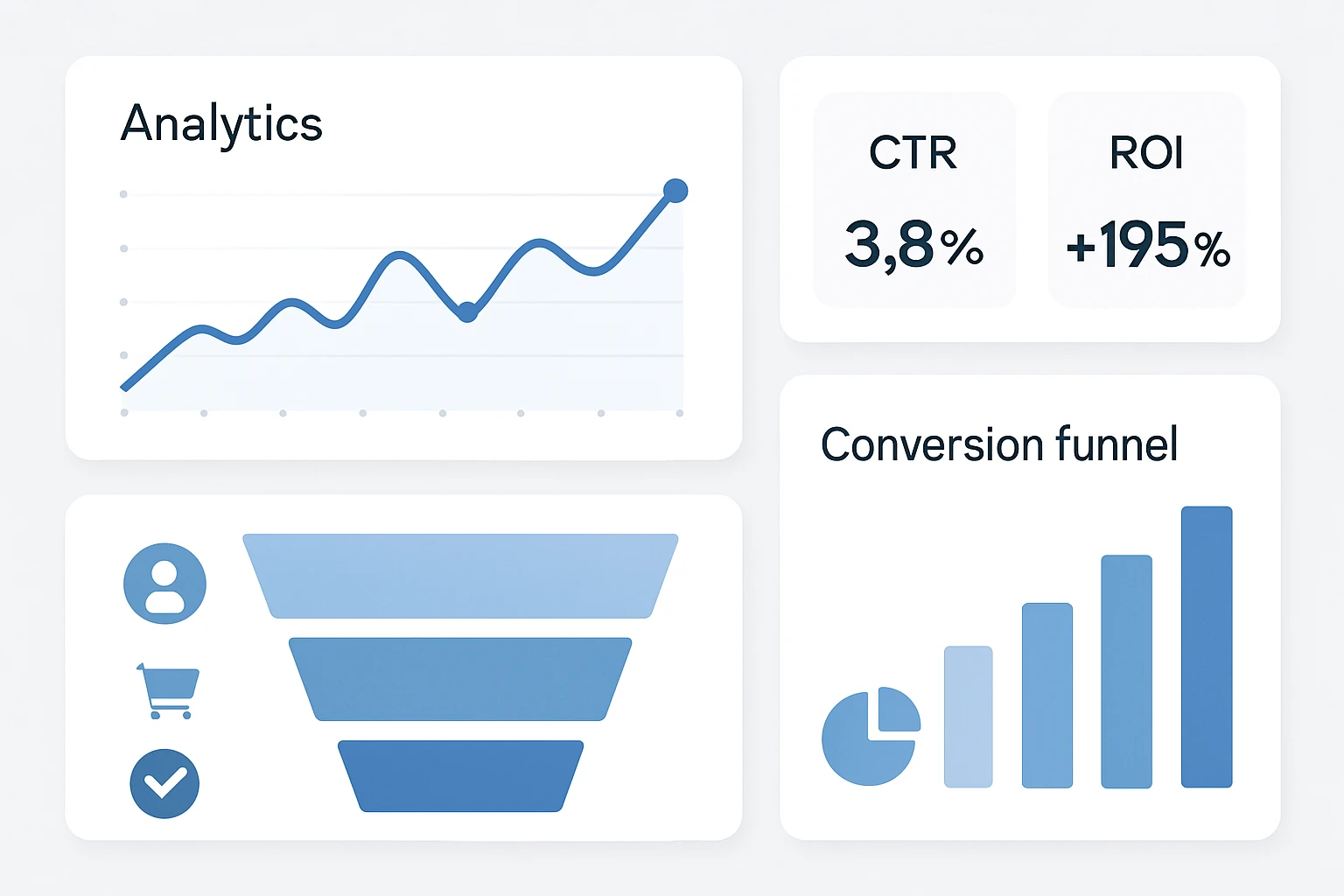 Painel de métricas de campanhas de tráfego pago com gráficos e indicadores.
