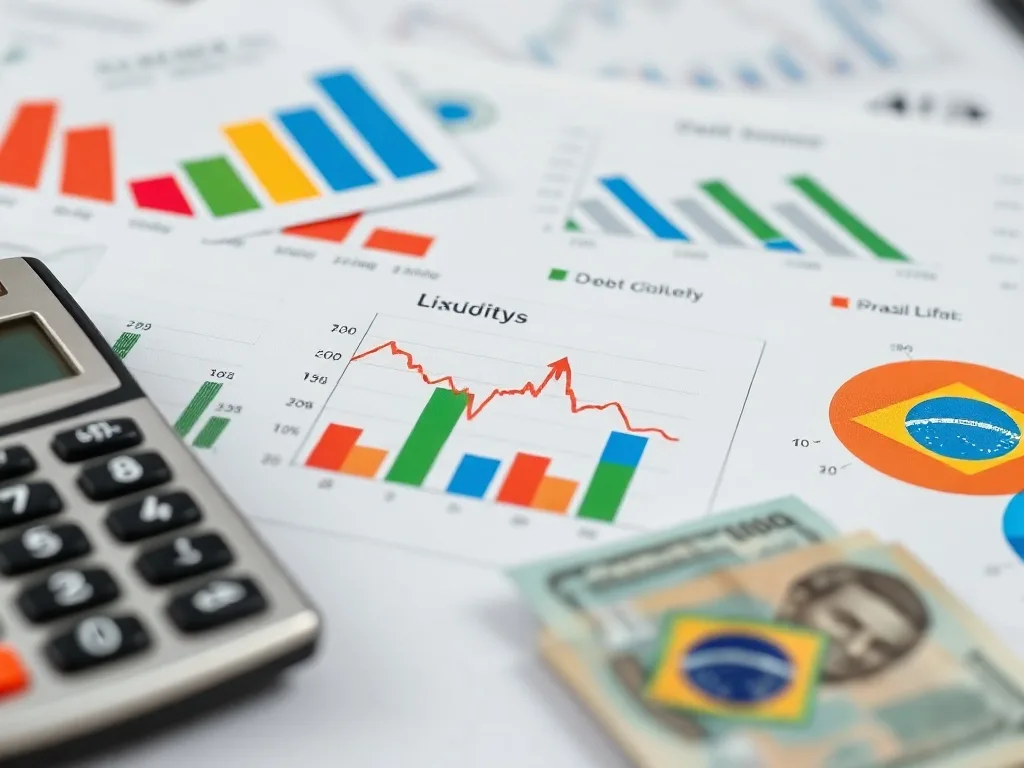 Indicadores financeiros como liquidez e endividamento em destaque