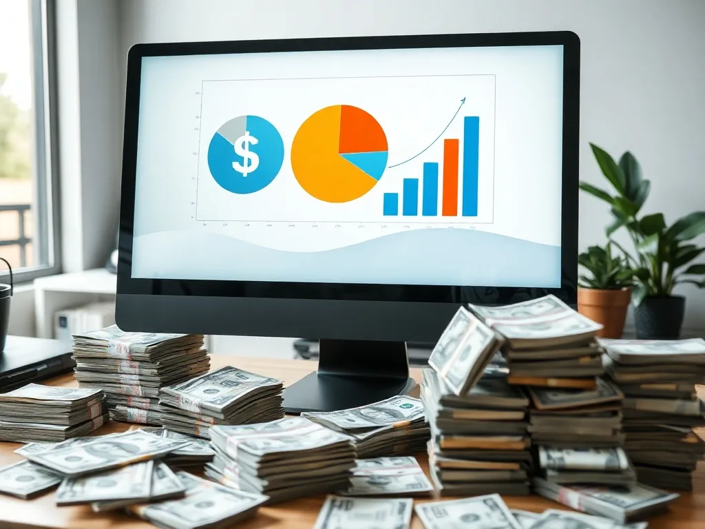Gráfico de fluxo de caixa empresarial em destaque na tela de computador.