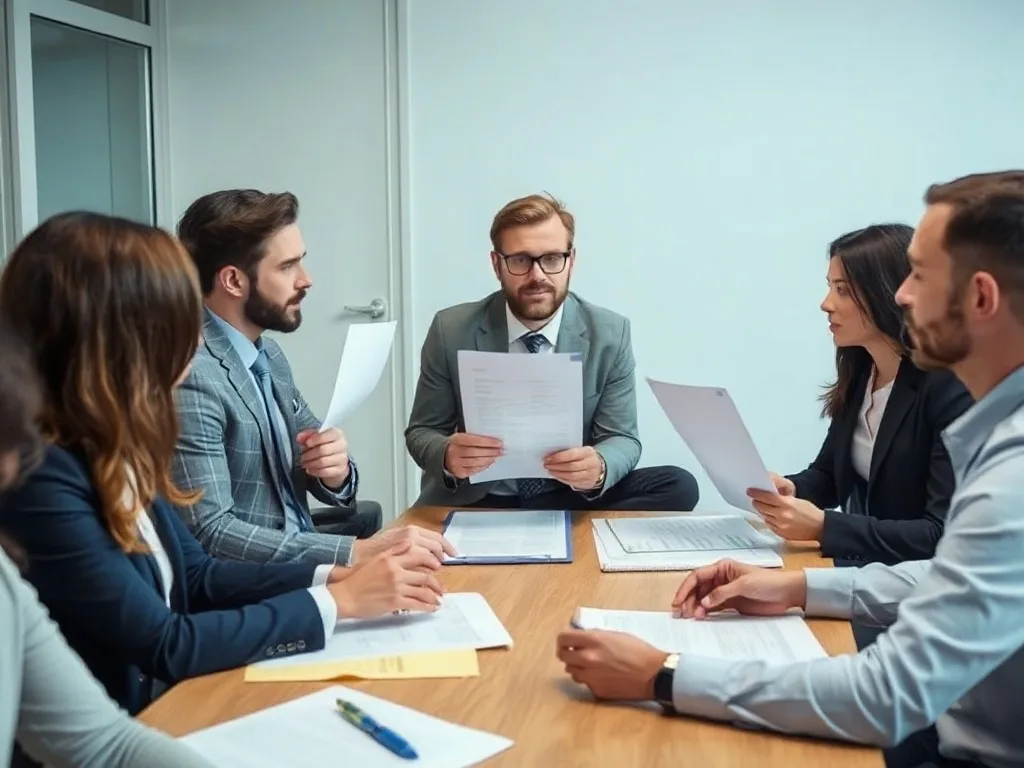 Equipe empresarial e consultores financeiros discutem estratégias de reestruturação de dívidas.