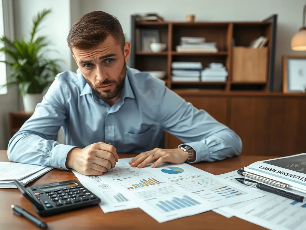 Empresário preocupado ao revisar gráficos financeiros