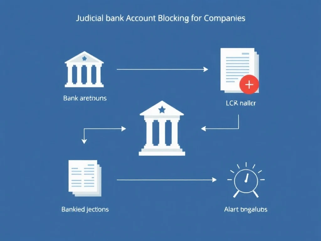 Infográfico representando o processo de bloqueio judicial de contas empresariais.