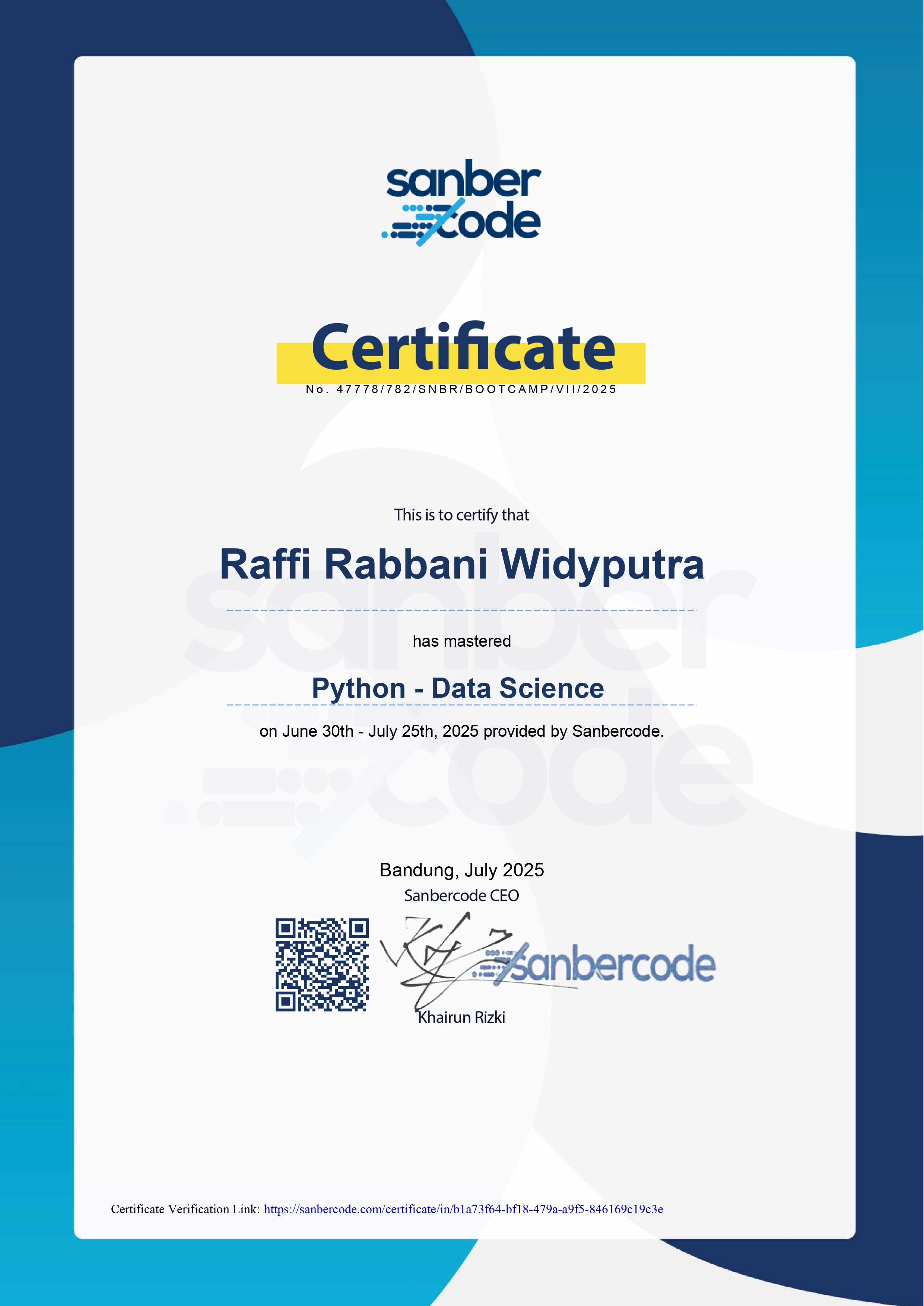 Python - Data Science Bootcamp Certificate
