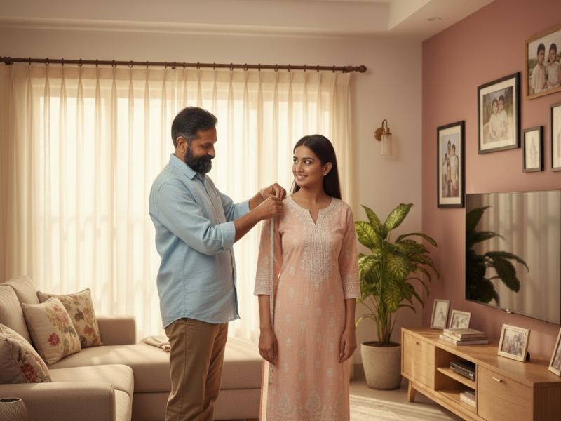 Professional tailor at home in Rohini taking measurements