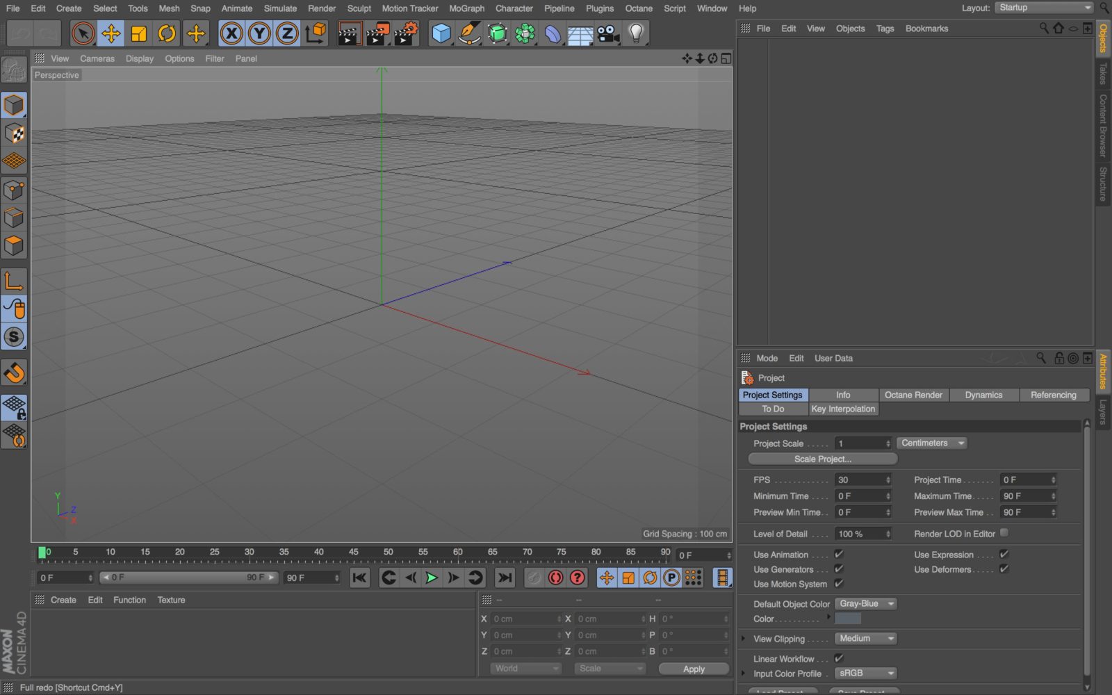 The opening screen of Cinema 4D