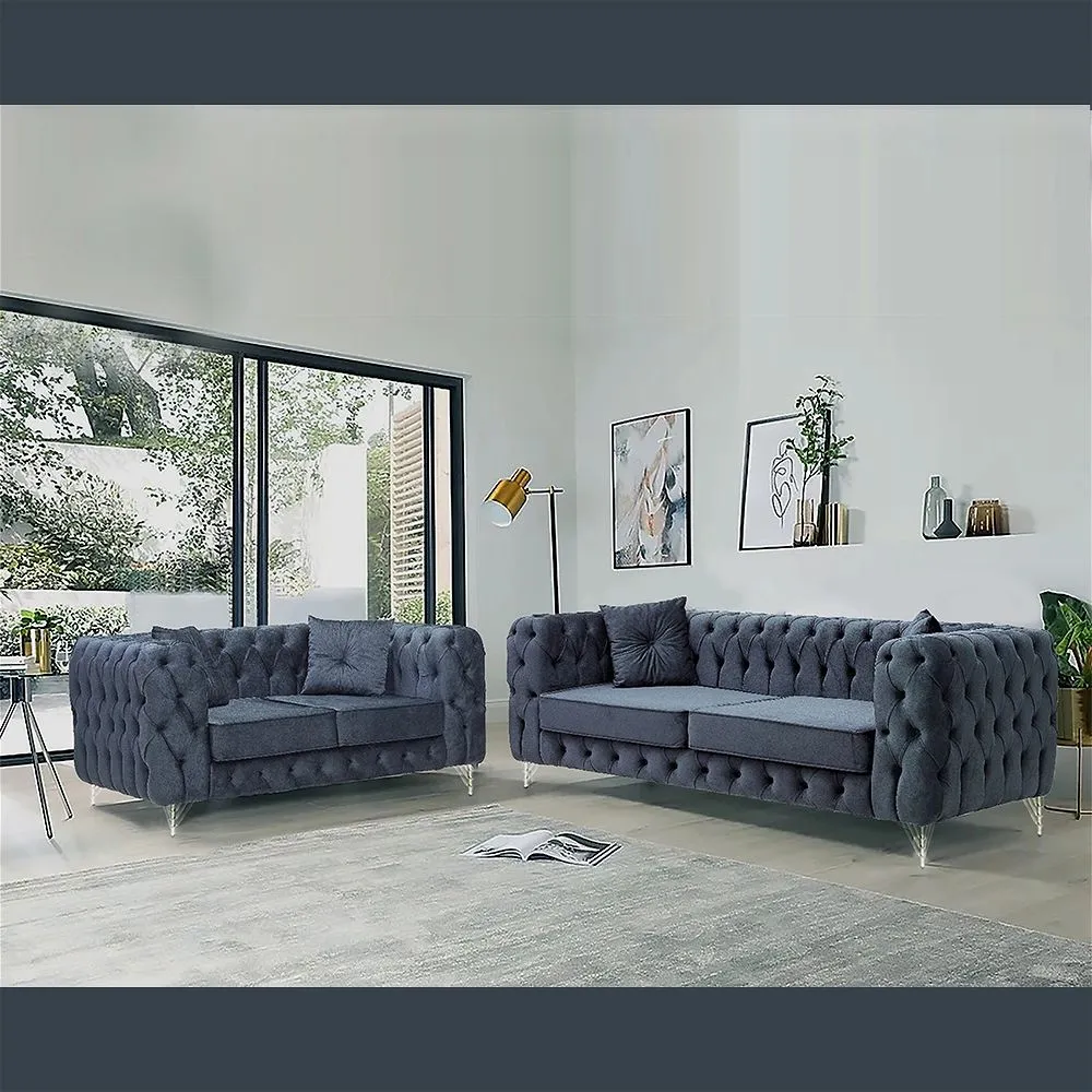 Loxton Grey 3 Plus 2 Sofa Set - Sofa Sets