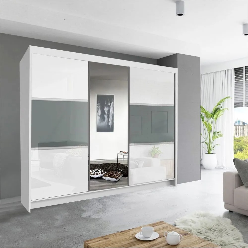 Manhattan II High Gloss Wardrobe 250cm White - High Gloss Wardrobes