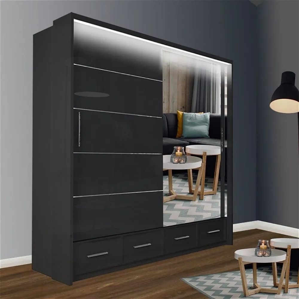 Sycylia II High Gloss Wardrobe Black - High Gloss Wardrobes