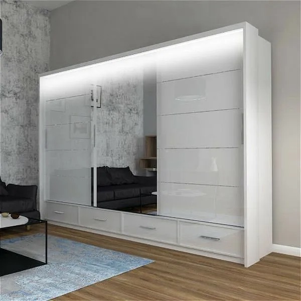 Sycylia II High Gloss Wardrobe 255cm White - High Gloss Wardrobes