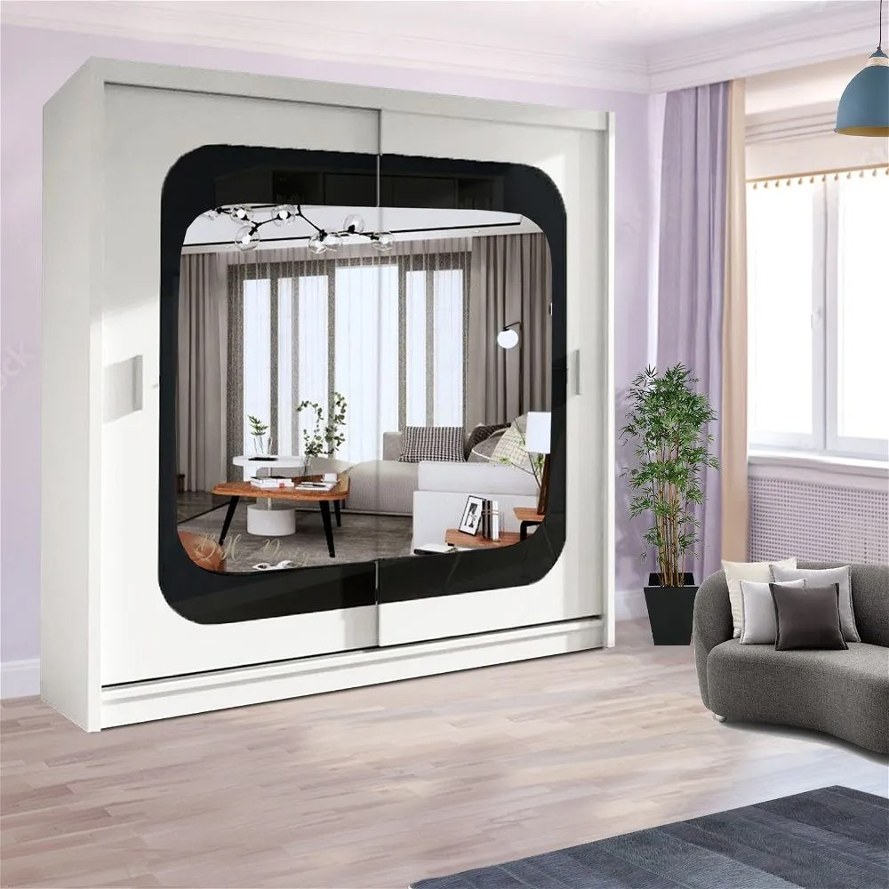 Chelsea II Sliding Wardrobe White (Black Strip) - Sliding Wardrobes
