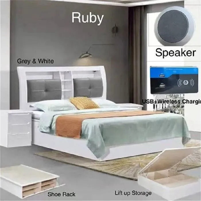 Pucol Grey High Gloss Bed - High Gloss Beds