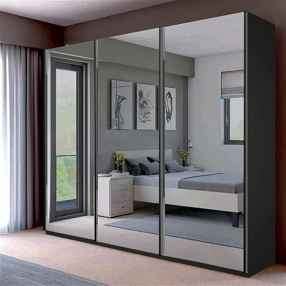 Etna II Wardrobe 250cm Black - Sliding Wardrobes