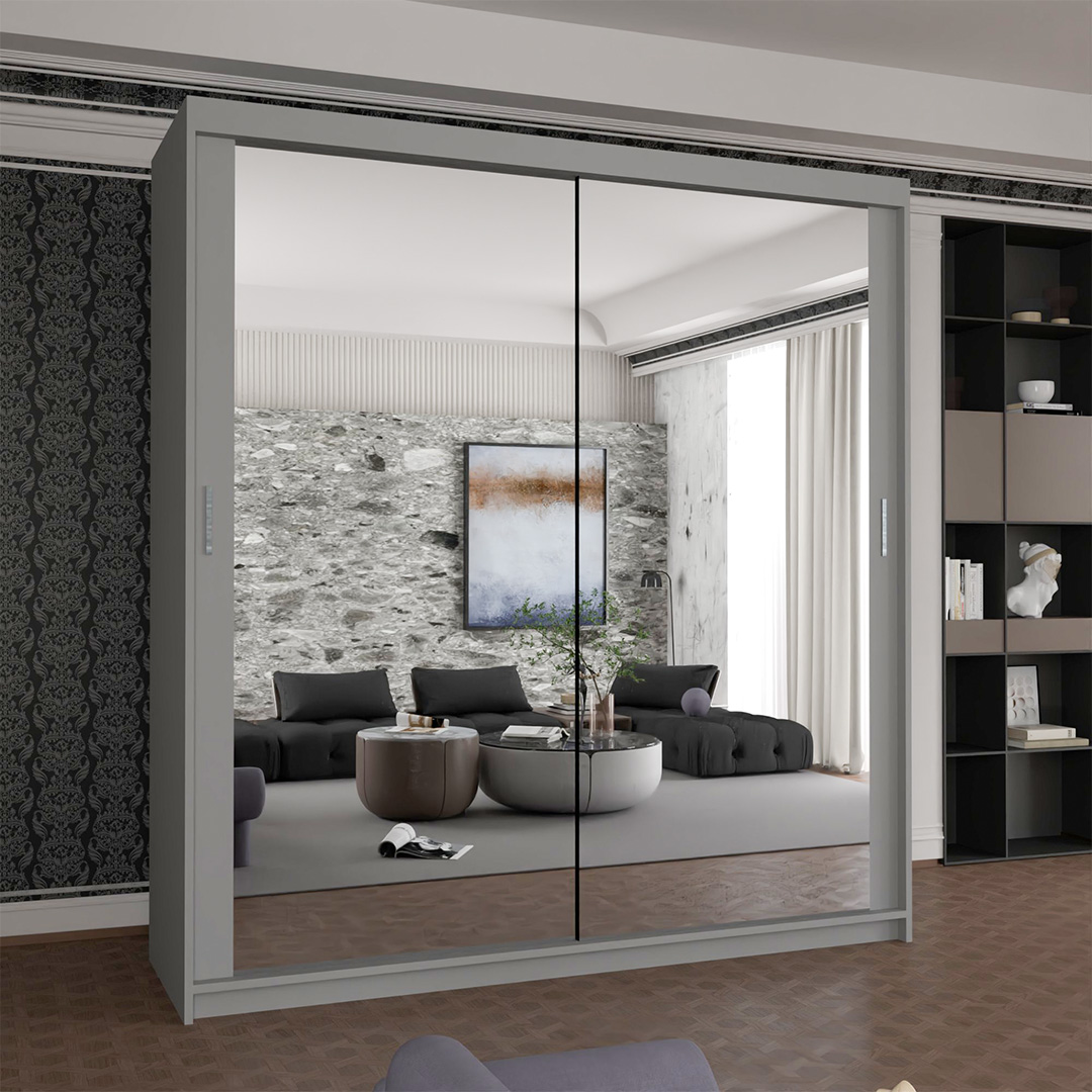 Houston II Sliding Wardrobe Grey - Sliding Wardrobes