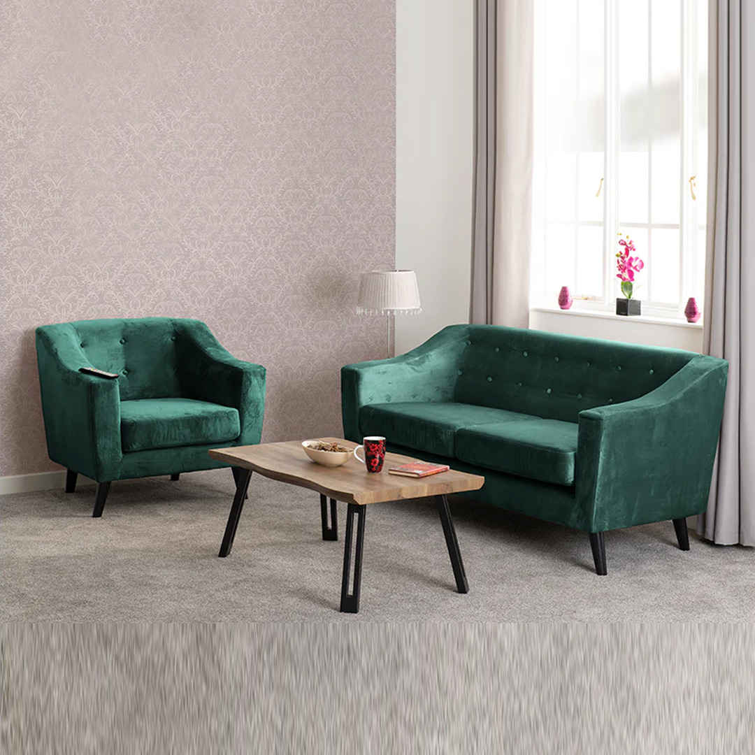 Ascot Green 3 Seater Velvet Fabric Sofa - Sofa Sets