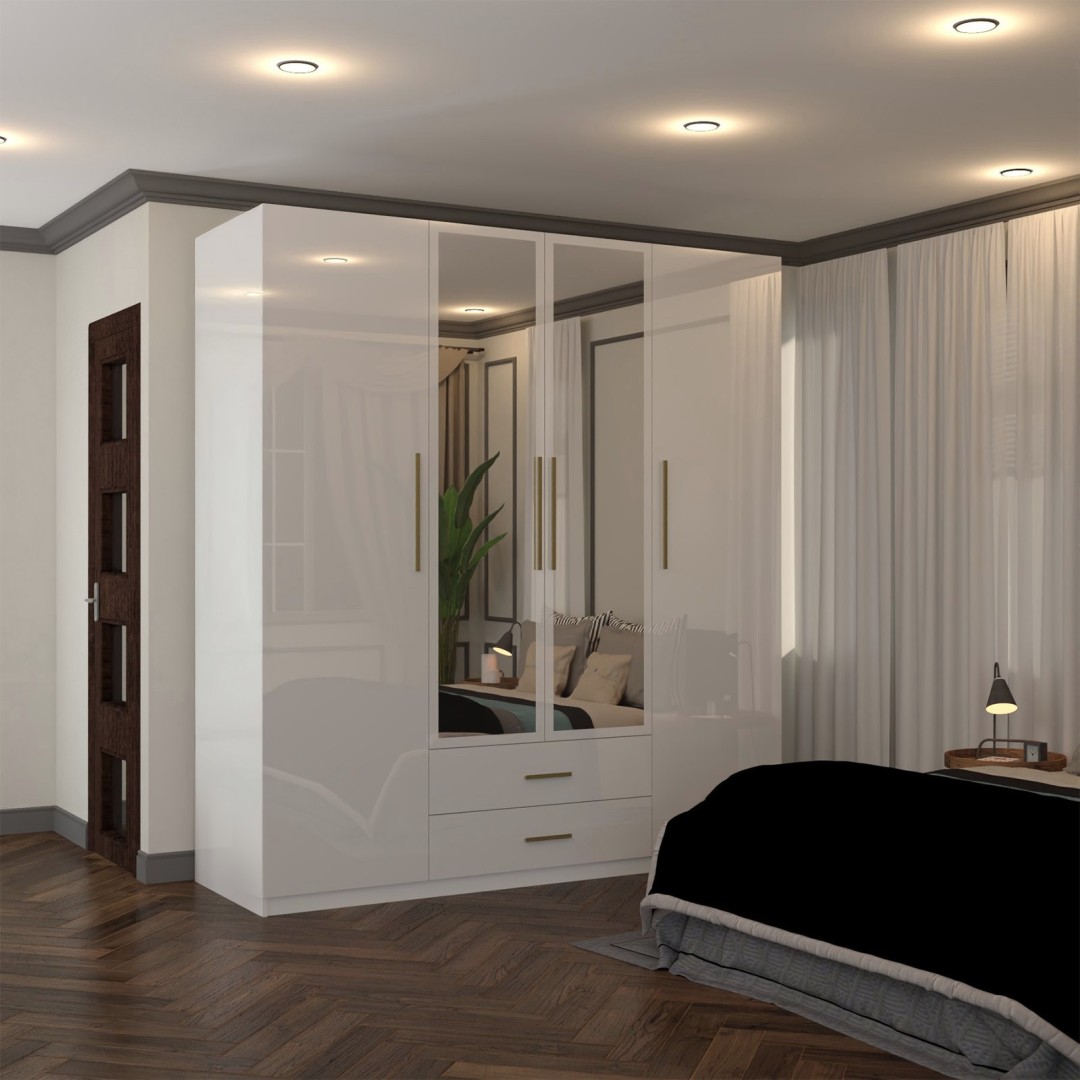 High Gloss 4 Door And 2 Drawers Wardrobe  - High Gloss Wardrobes