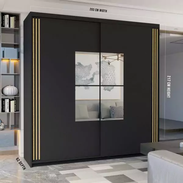 Aurix Sliding Wardrobe Black 150cm/203cm - Sliding Wardrobes