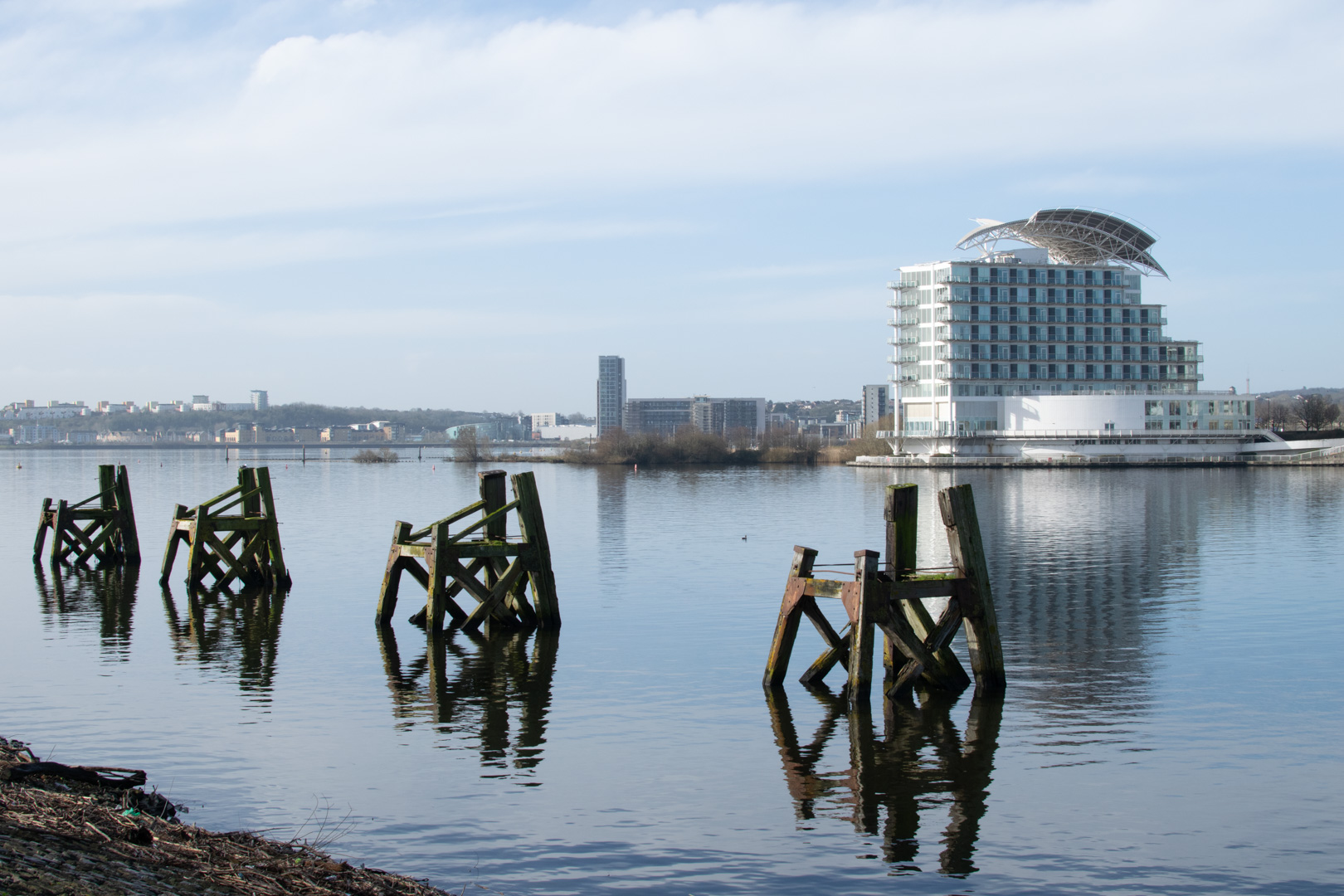 Photograph of Cardiff Bay with the Voco St David's Hotel in the background