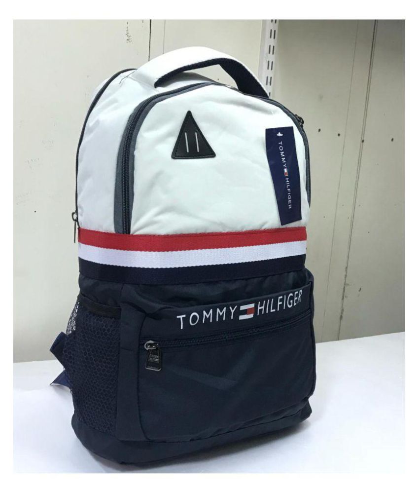 tommy hilfiger white polyester college bags backpacks