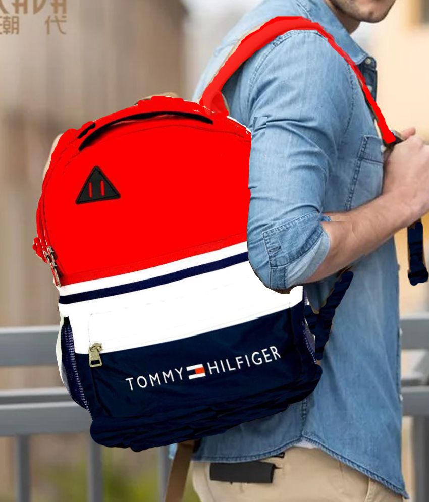 tommy hilfiger white polyester college bags backpacks