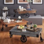 ETHAN HOME Myra Vintage Industrial Modern Rustic Cocktail Table with Pine Wood, Black Sand Metal