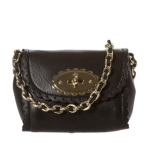 Mulberry Cookie Mini Black Leather Scalloped Crossbody Bag with Turn-lock Closure