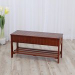 Walnut Finish Solid Wood Storage Shoe Bench Shelf with Extra Seating