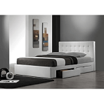 Belmont White Queen-size Storage Bed with Durable Bonded Leather + (4) Four Drawers