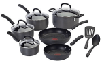 T-fal E918SC64 Ultimate Hard Anodized Nonstick 12-Piece Cookware Set with Thermo-Spot Heat Indicator, Anti-Warp Base