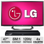 LG 47LM6200 47 inch 1080p 120Hz Cinema 3D LED LCD HDTV + LG BP620 3D Blu-Ray Disc Player + (6) Six LG 3D Glasses