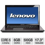 Lenovo G770 1037-5WU 17.3 inch 6GB LED Notebook Computer with 2.5Ghz Intel Core i5-2450M Processor, 500GB HDD, 2MP Webcam, Bluetooth