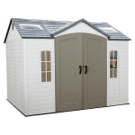 Side Entry Plastic Garden Shed with 4 Small Skylights, 2 Large Skylights, 2 Corner Shelves