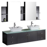 Portland 72 inch Vanity Set with Tempered Glass Countertop, Four Functional Pull Out Drawers