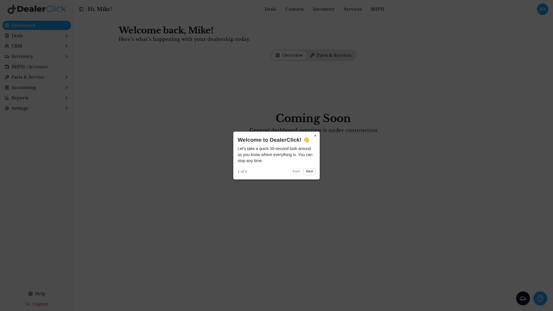 The DealerClick dashboard showing inventory, leads, and deals together in one connected system.
