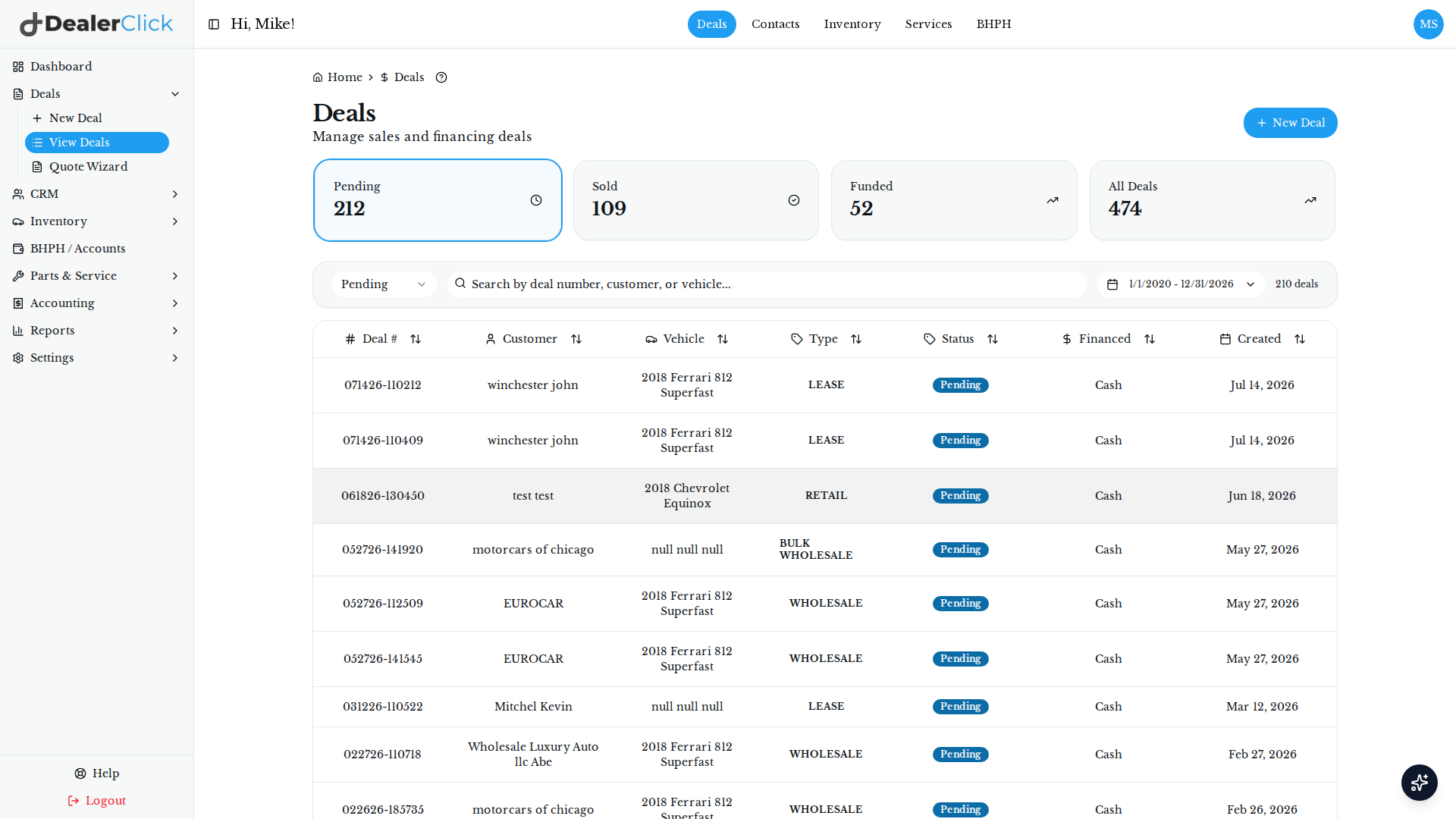 The DealerClick Quote Wizard results screen showing vehicles matched to a shopper's budget with estimated monthly payments.