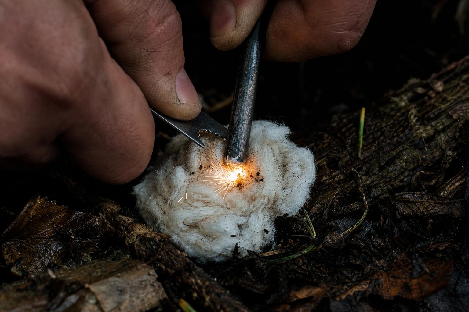 how to use a ferro rod with sparks landing in prepared tinder