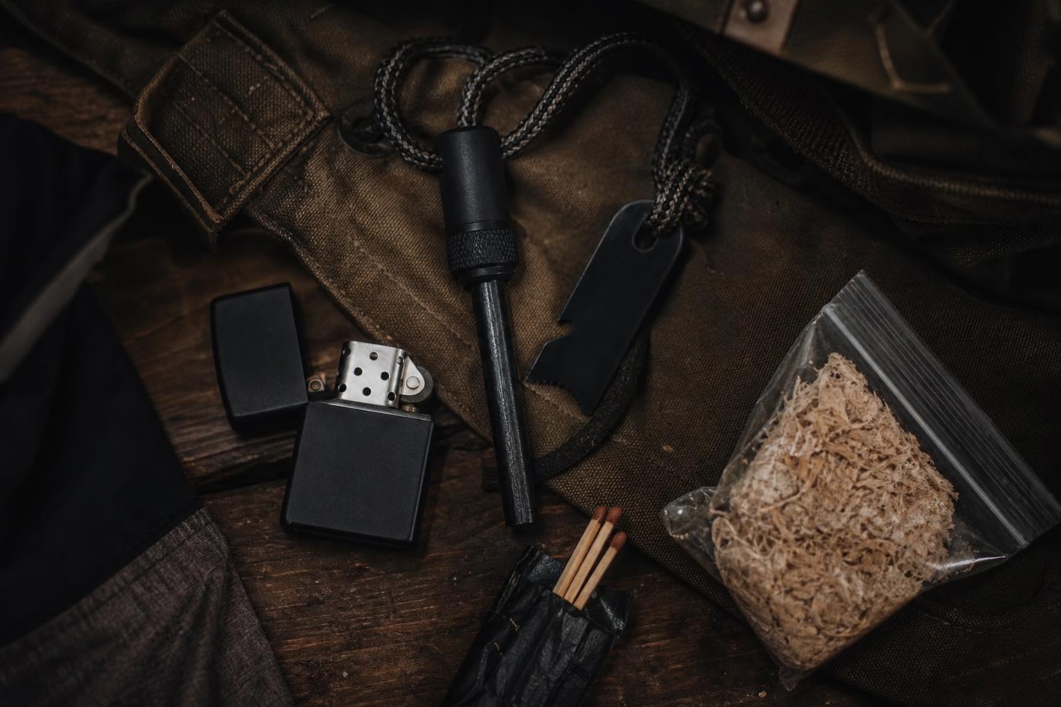 survival fire kit with ferro rod lighter waterproof matches and sealed tinder