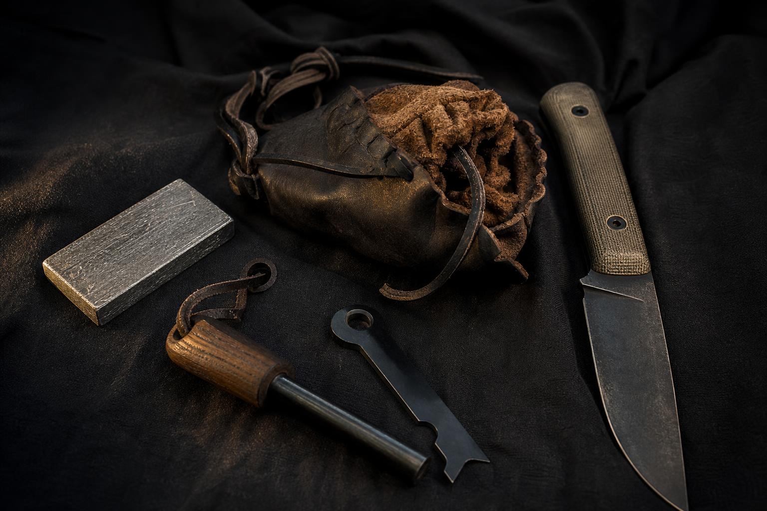 compact survival fire kit with magnesium block ferro rod and dry tinder