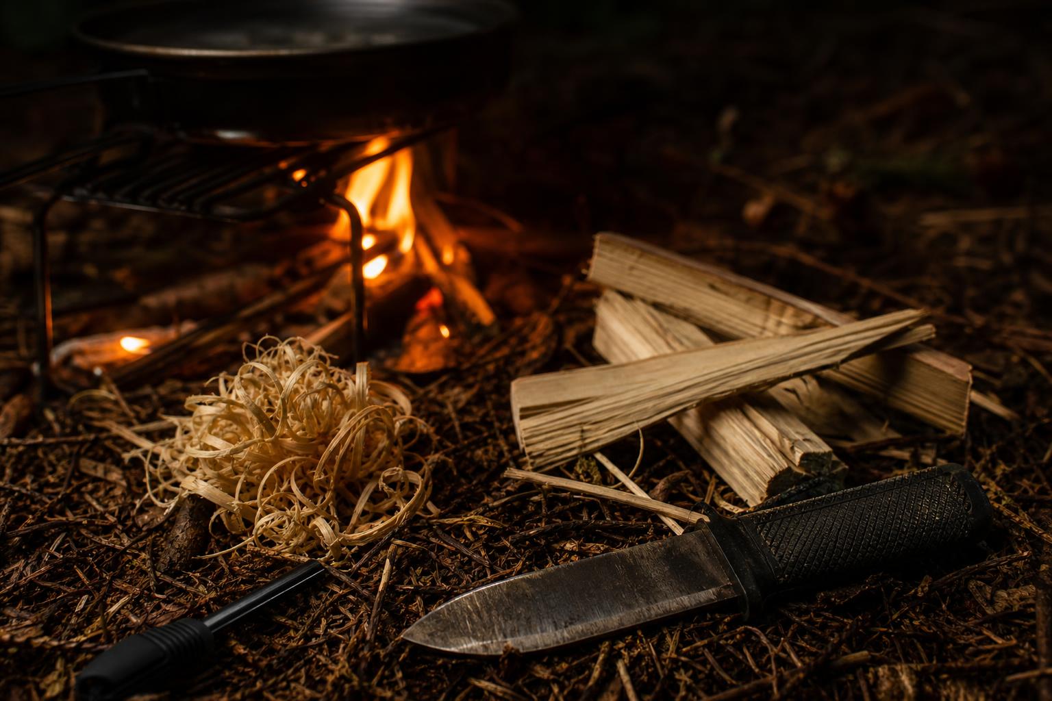 campfire cooking fire starter fatwood shavings and kindling for building a cooking fire