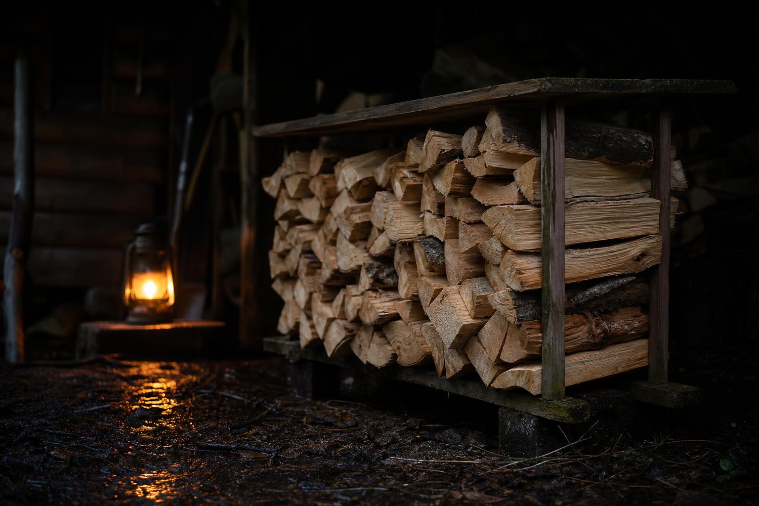 off ground split kindling storage with top cover and open sides