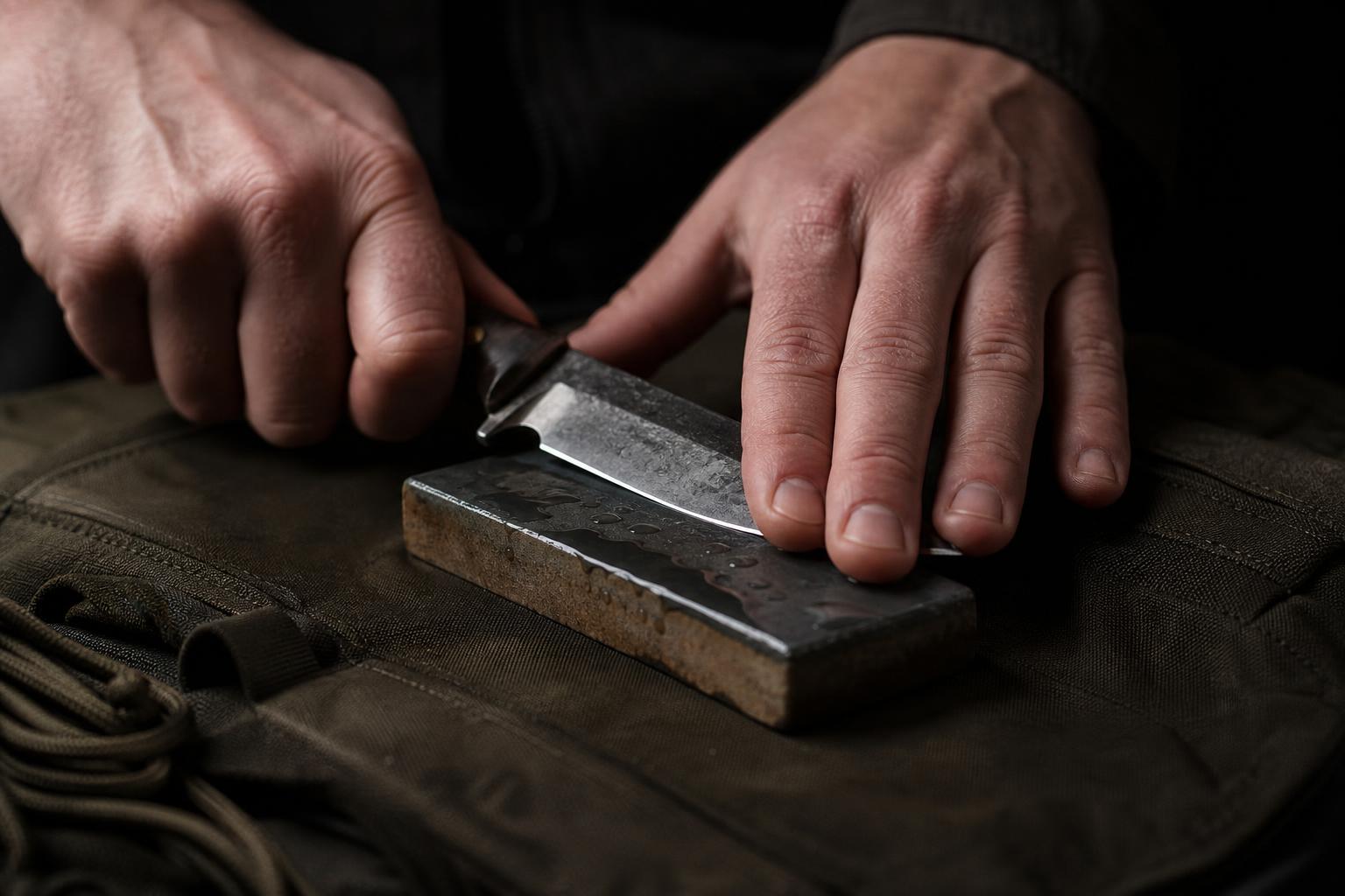 bushcraft knife sharpening on compact field sharpening stone